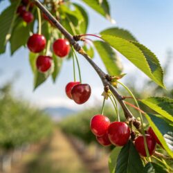 Cerises mûres sur branche d'arbre